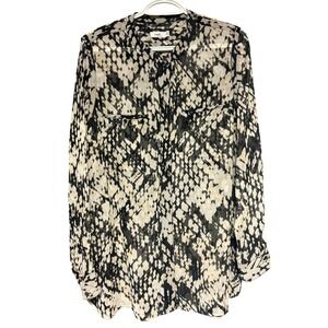 Vince Silk Basketweave Long Sleeve Button Up Shirt Blouse Women 12 Minimalist